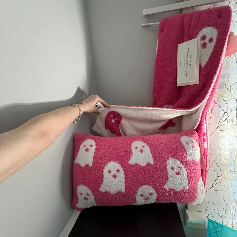 Cupcakes and Cashmere Pink Ghost Blanket and Pillow